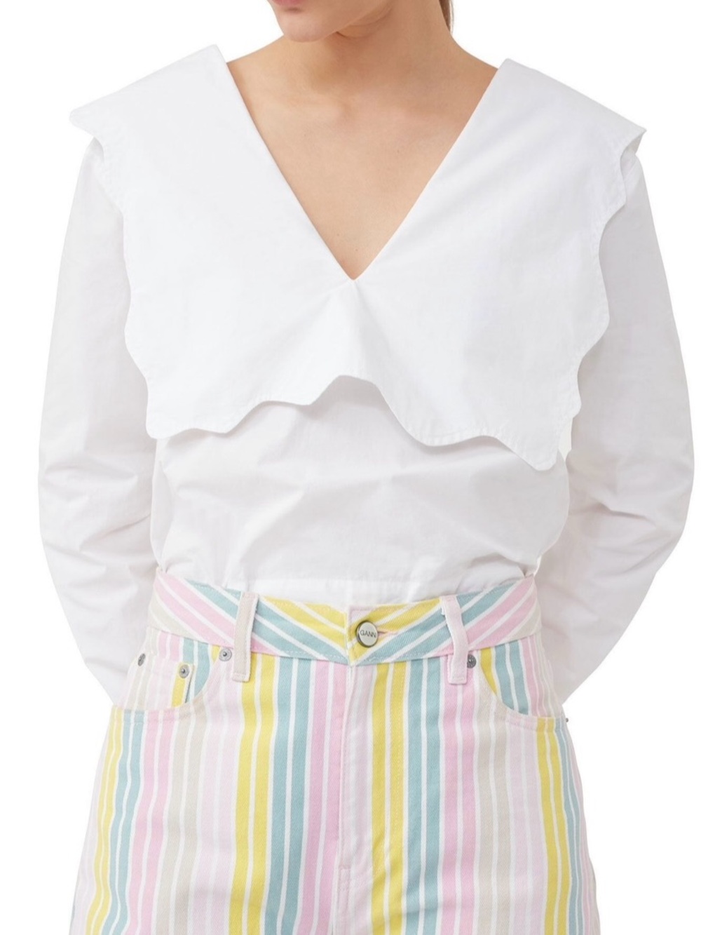 GANNI Cotton Poplin Collar Blouse